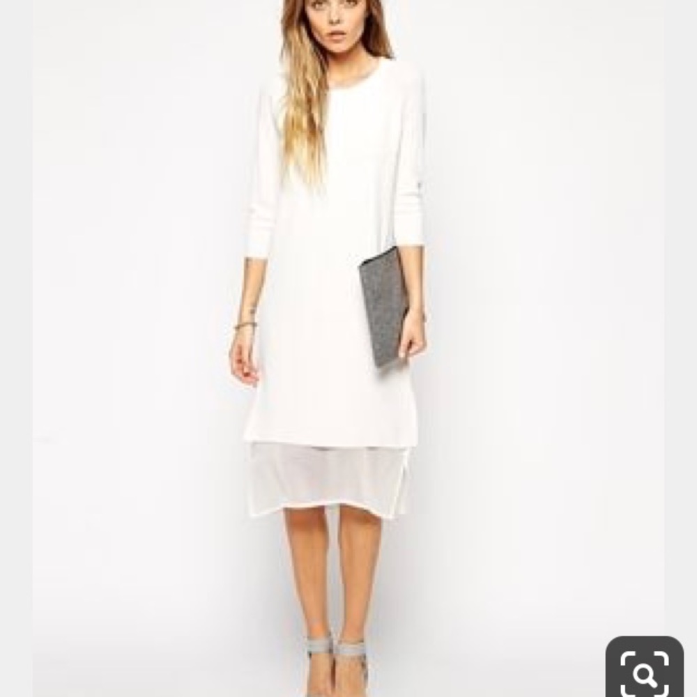 ISO asos in structured knit dress with chiffon hem